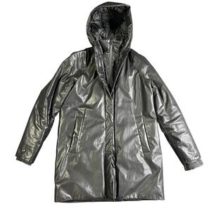 m0851‎ Women's Hooded Coated Nylon Parka Jacket Small Black Long Insulated Coat